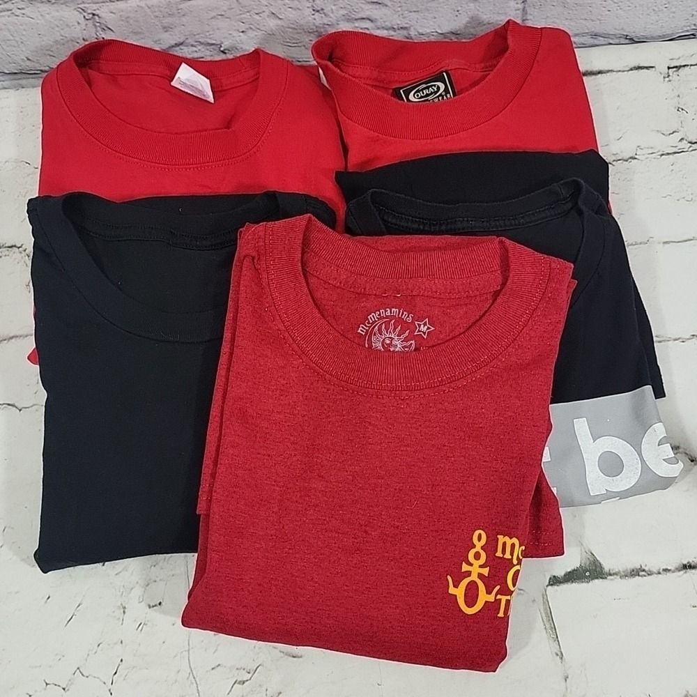 Mens T-Shirts Size M Lot Of 5 Red Black Short Sleeve Crew Neck Casual Basics